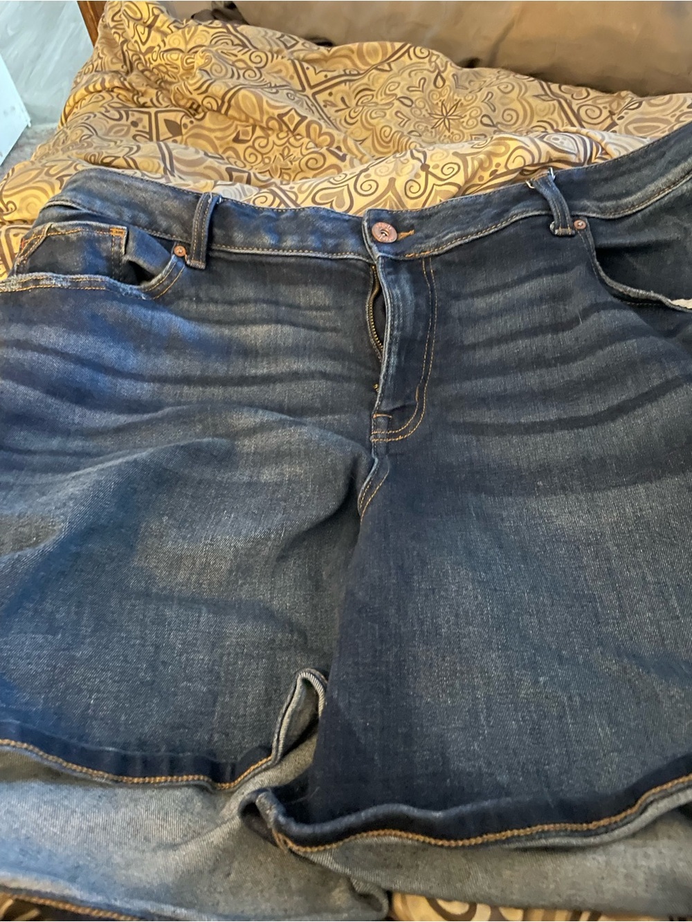 Dark Indigo Plus Size Denim Shorts with Red Stitching